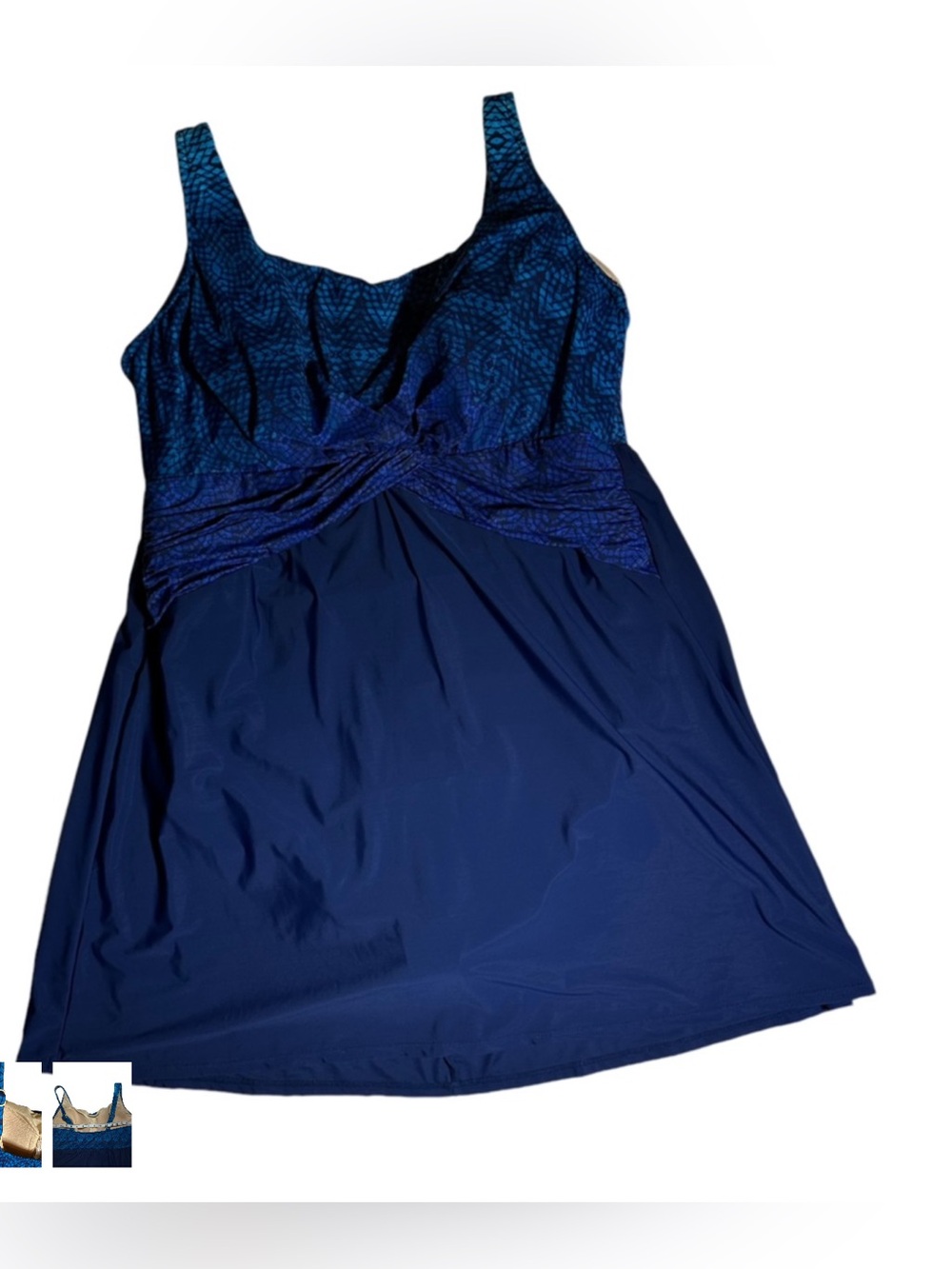 Lands Ends Square Neck Navy Blue One Piece Swimsuit Bathing suit 16w
